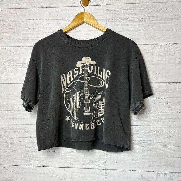 Full Tilt Tops - Full Tilt T Shirt Womens SZ Medium Dark Gray Nashville Tennessee Guitar Cropped